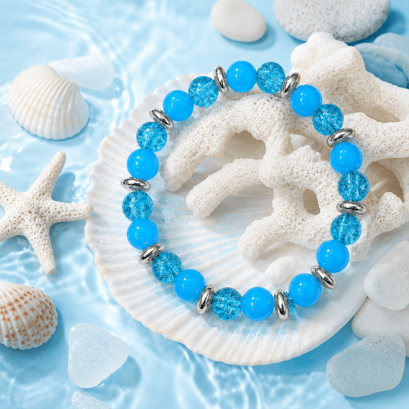 Oceanic Style Blue Round Bead Bracelet, Summer Fashion